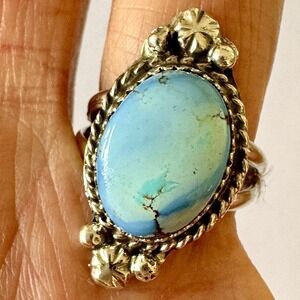 Navajo Golden Hills Turquoise Ring Sz 7.5 Sterling Blue Native American Handmade